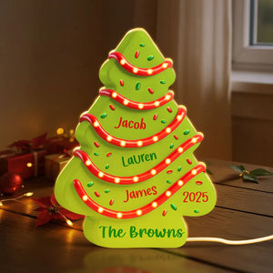 Family Names 3D Effect Christmas Tree Cake - Personalized Acrylic Light Box Christmas Gift For Family