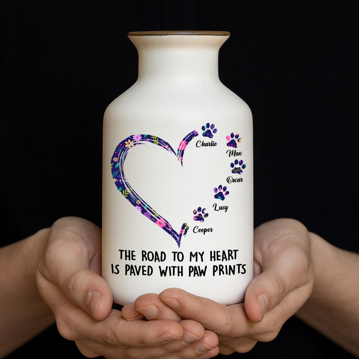 Personalized Pet Flower Pot, Custom Paw Print Vase, Dog Lover Gift, The Road to My Heart Is Paved With Paw Prints