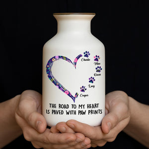 Personalized Pet Flower Pot, Custom Paw Print Vase, Dog Lover Gift, The Road to My Heart Is Paved With Paw Prints