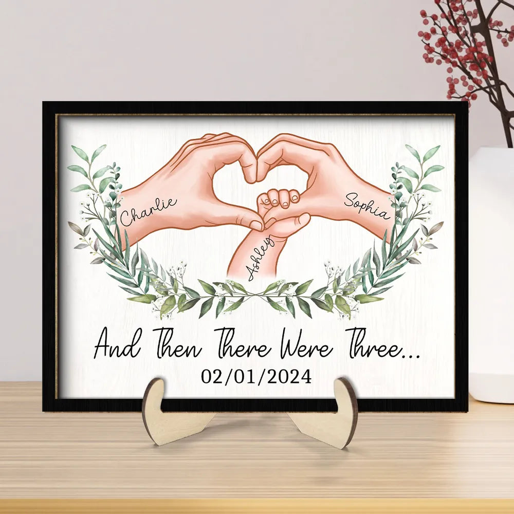 And Then There Were Three - Personalized Wooden Plaque - Gift for New Mom, New Dad
