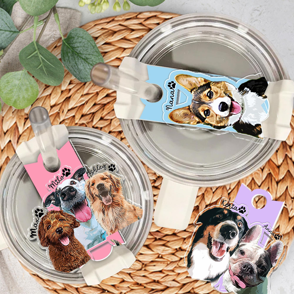 Personalized Dog Tumbler Name Tag, 30oz 40oz Tumbler Pet Plate Topper, Custom Pet Portrait Tumbler Topper, Pet Memorial Tumbler Tag