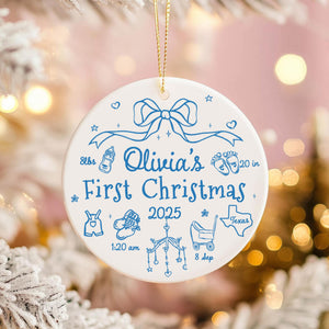Personalized Baby First Christmas 2025 Ornament, Custom Baby Birth Stats Ornament, Baby Name Bow Ornament, New Baby Gift, Baby Newborn Gift