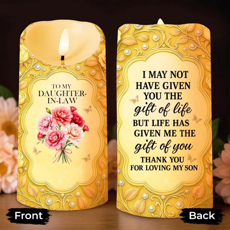 To My Daughter-In-Law, Gift Of Life, Flowers and Butterflies, Custom LED Candle, Gift For Daughter-In-Laws