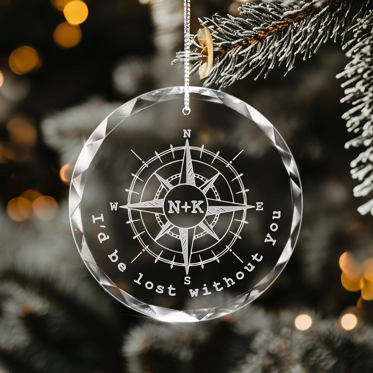 Personalized Anniversary Compass Ornament, Custom I'd be Lost without You Glass Ornament, Wedding Gifts for Couple