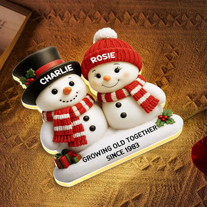 Snowman Couple Growing Old Together - Personalized Acrylic Light Box - Christmas Gift For Couple