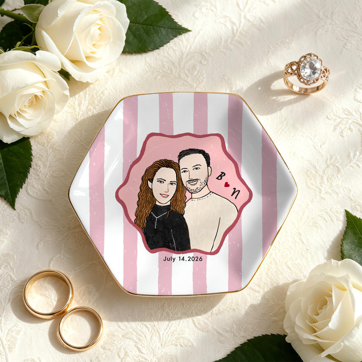 Custom Engagement Ring Dish, Personalized Proposal Portrait Ring Dish, Engaged Jewelry Tray, Trinket Tray for Couples, Engagement Gift