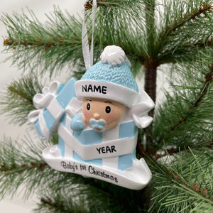 Personalized Baby Girl Boy in Present Ornament, Baby's First Christmas Ornament, Perfect Gift for Baby/Kid Custom Ornament, Christmas Ornament