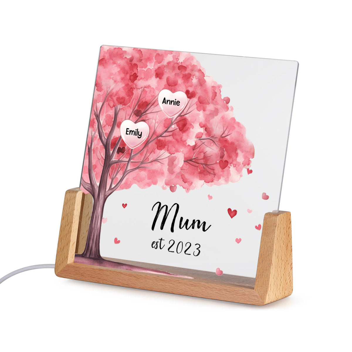 Pink Tree With Kids Name - Personalized Desk Name Plate - Mother's Day Gift For Mom, Grandma