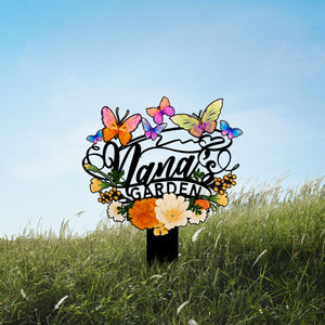 Personalized Garden Stake, Nana's Garden Sign with Butterflies and Flowers, Outdoor Metal Sign, Mother's Day Gift, Nana's Blessings With Butterflies