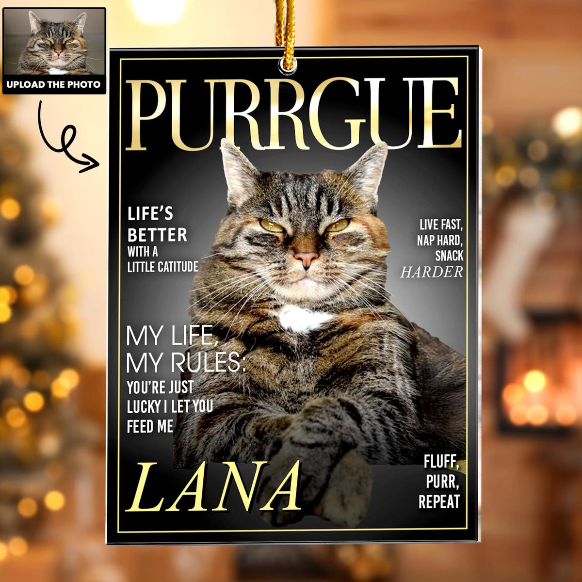 Personalized Pet Christmas Ornament, Custom Dogue Purrgue Magazine Ornament, Personalized Pet Acrylic Photo Ornament, Pet Lovers, Christmas Gifts