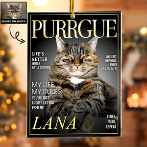 Personalized Pet Christmas Ornament, Custom Dogue Purrgue Magazine Ornament, Personalized Pet Acrylic Photo Ornament, Pet Lovers, Christmas Gifts