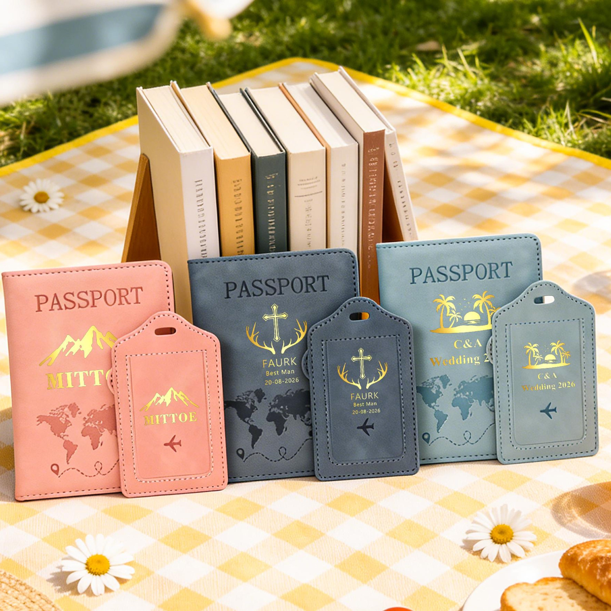 Personalized Passport Holder & Luggage Tag Set, Custom Leather Passport Cover, Travel Gifts Team Gift Your Logo