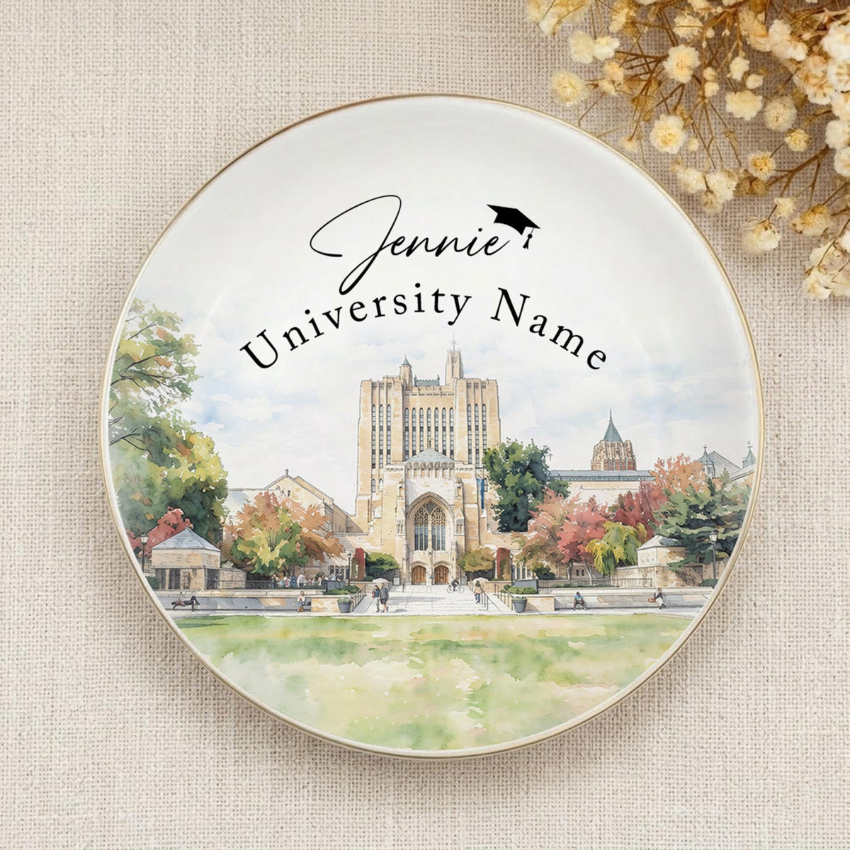 Custom University Campus Jewelry Dish, Personalized College Graduation Gift, School Logo Ring Dish, Graduate Keepsake,Grad Gift for Daughter