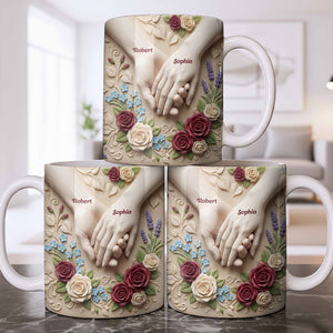 Couple Holds Hands And Roses - Personalized Mug - Gift For Couple