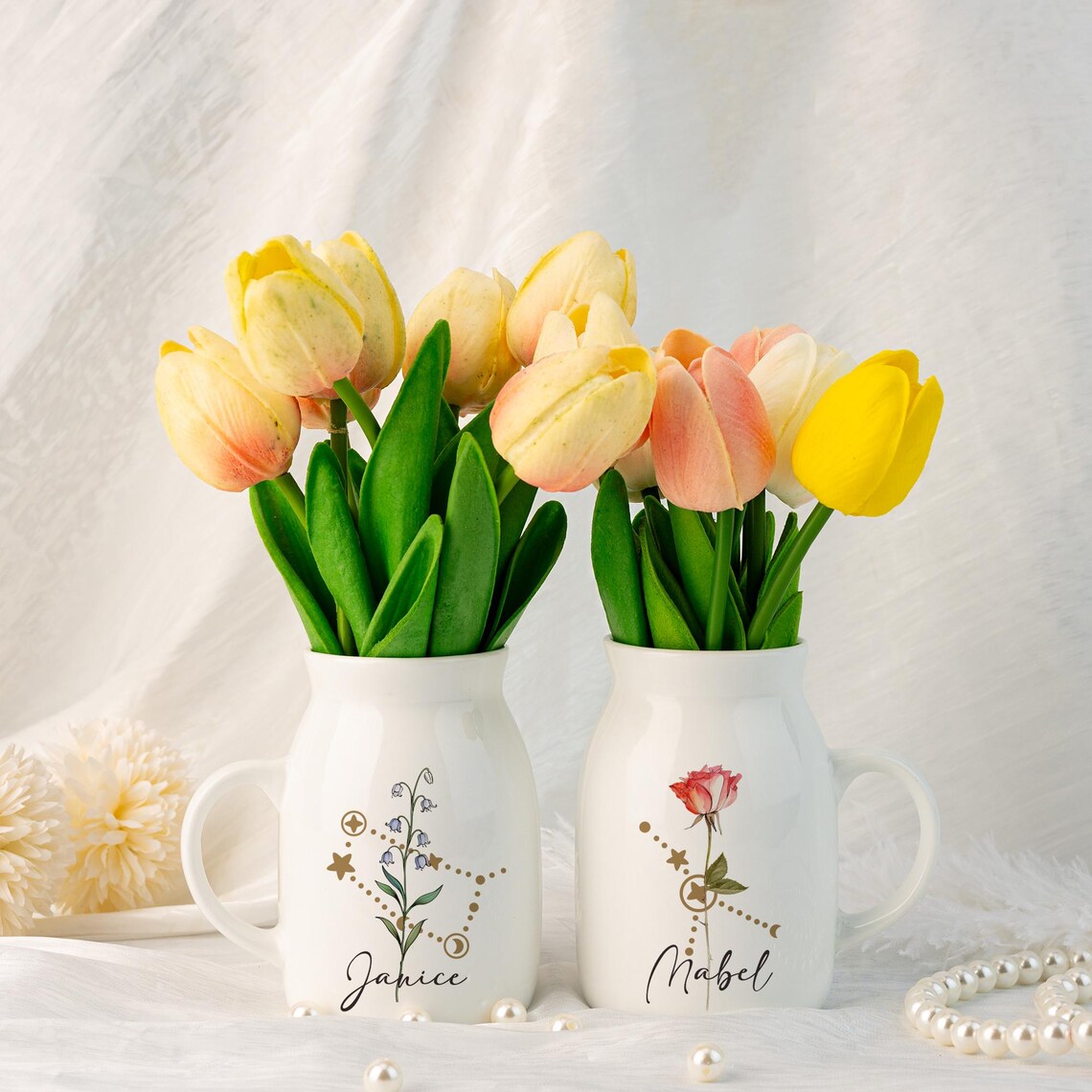 Personalized Birth Flower Vase, Zodiac Sign Vase, Birthday Gift, Flower Vase with Constellation Sign, Mini Ceramic Vase, Housewarming Gift