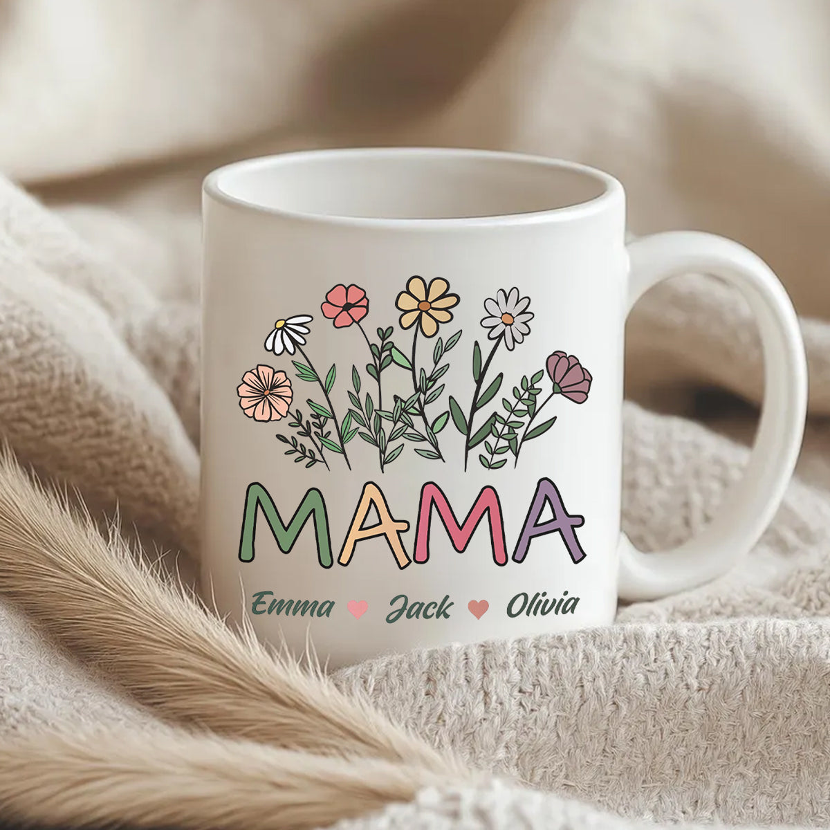 Personalised Mama Mug, Gift For Mum Mama Mom, Flower Mug, Mother's Day, Children's Names, Mama Birthday Present, Cute Mama Gift
