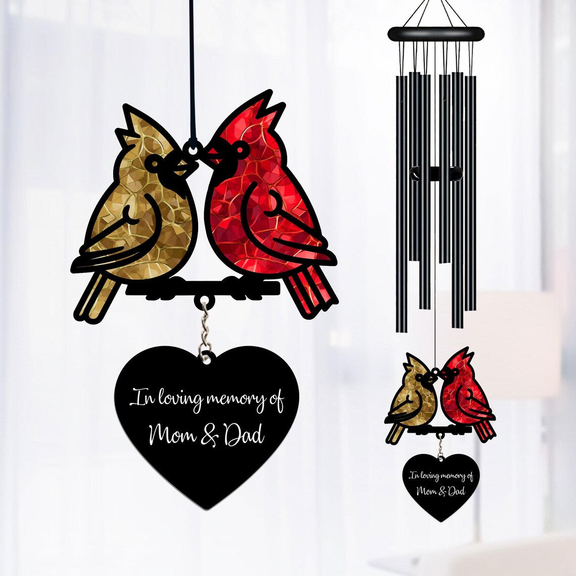 Personalized Memorial Wind Chime, Cardinals Memorial Wind Chime, Loss of Parents Sympathy Gift In Loving Memory, Family Gift, Love Family