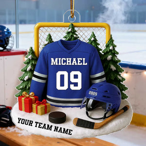 Hockey Player Uniform 3D Effect - Personalized Acrylic Ornament - Christmas Gift For Hockey Player