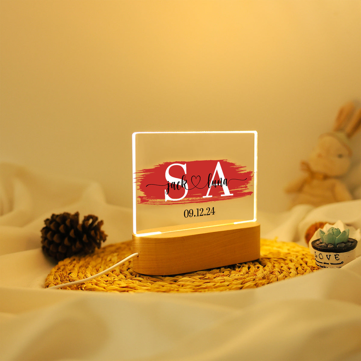 Custom Name Night Light, Personalized Couples Initials Desk Name Plate Night Light, Valentines Gift, Unique Gifts for Couples