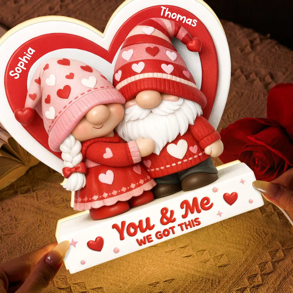 Eternal Love Gnome Couple - Personalized Acrylic Light Box - Valentine's Day Gift For Couple, For Him, For Her