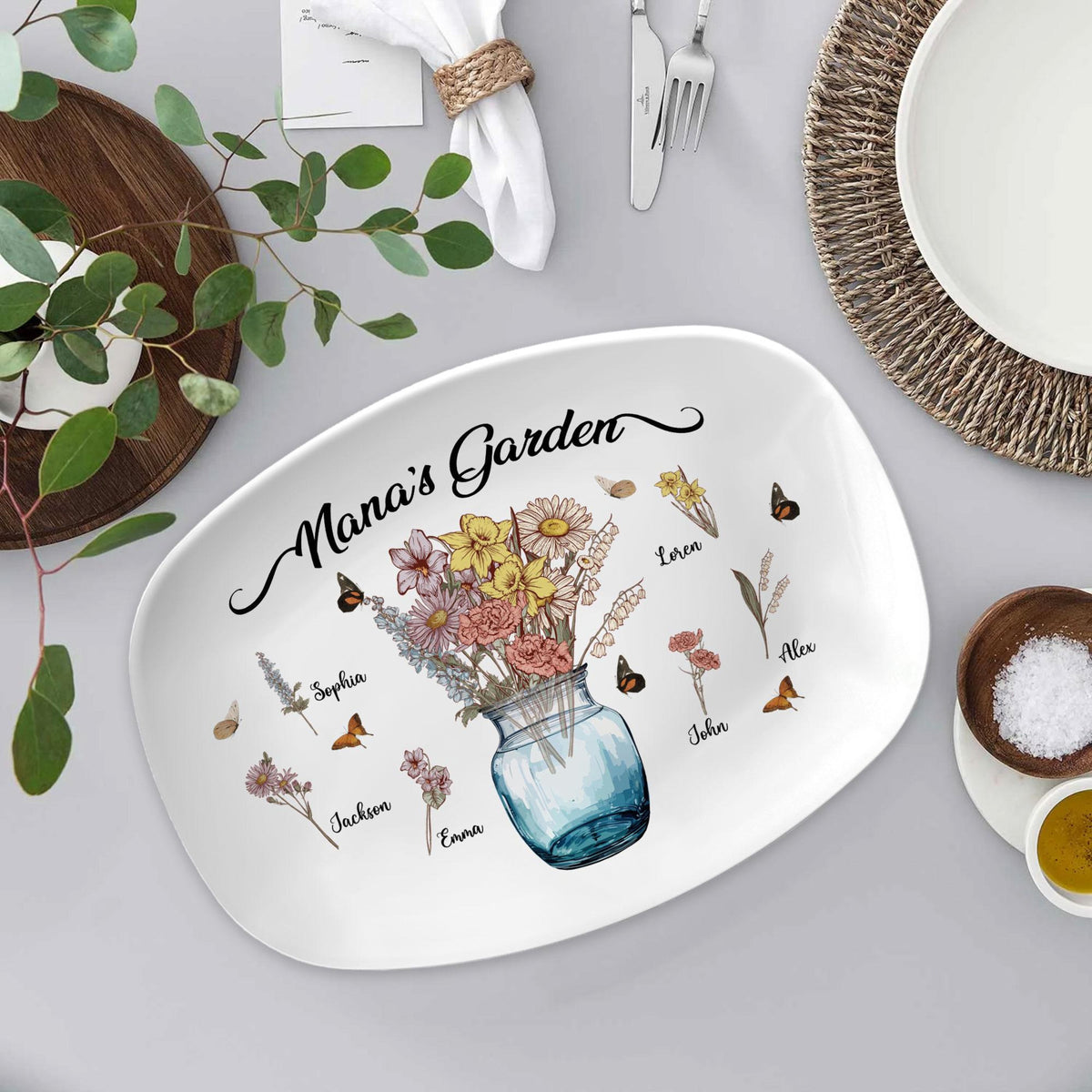 Personalized Mommy's Garden Platter, Custom Mom Plate With Kids Names, Birth Flower Platter, Mother's Day Gift for Mom, Mother, Mommy