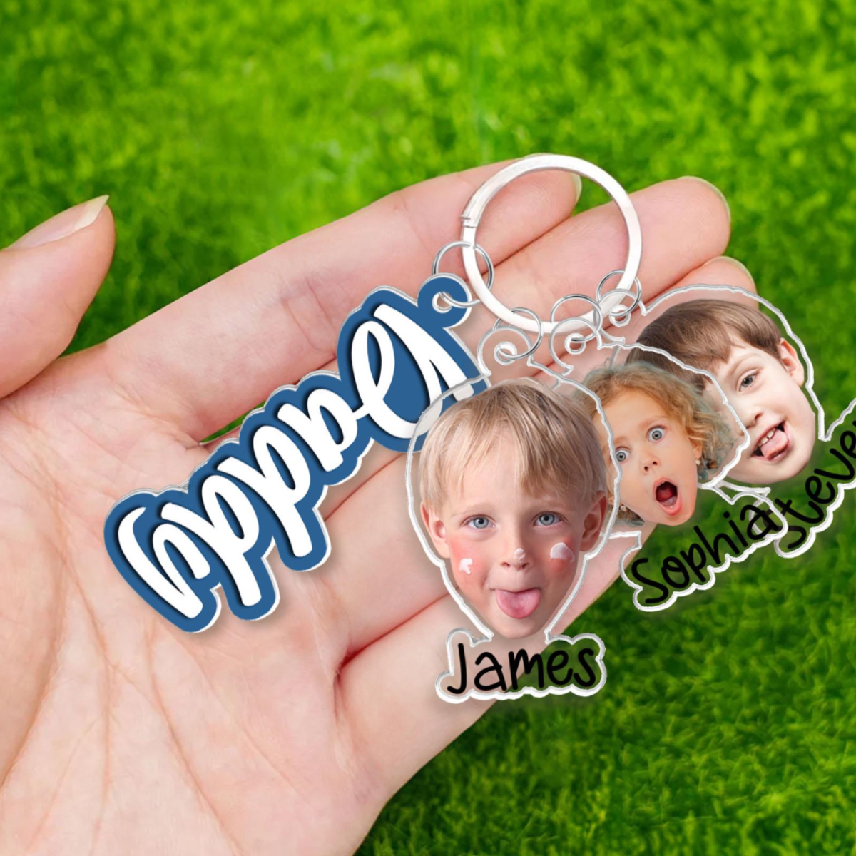 Custom Daddy Keychain With Kids Face Charm, Personalized Funny Face Keychain, Father's Day Gifts, Gift From Grandkids, Gift For Dad