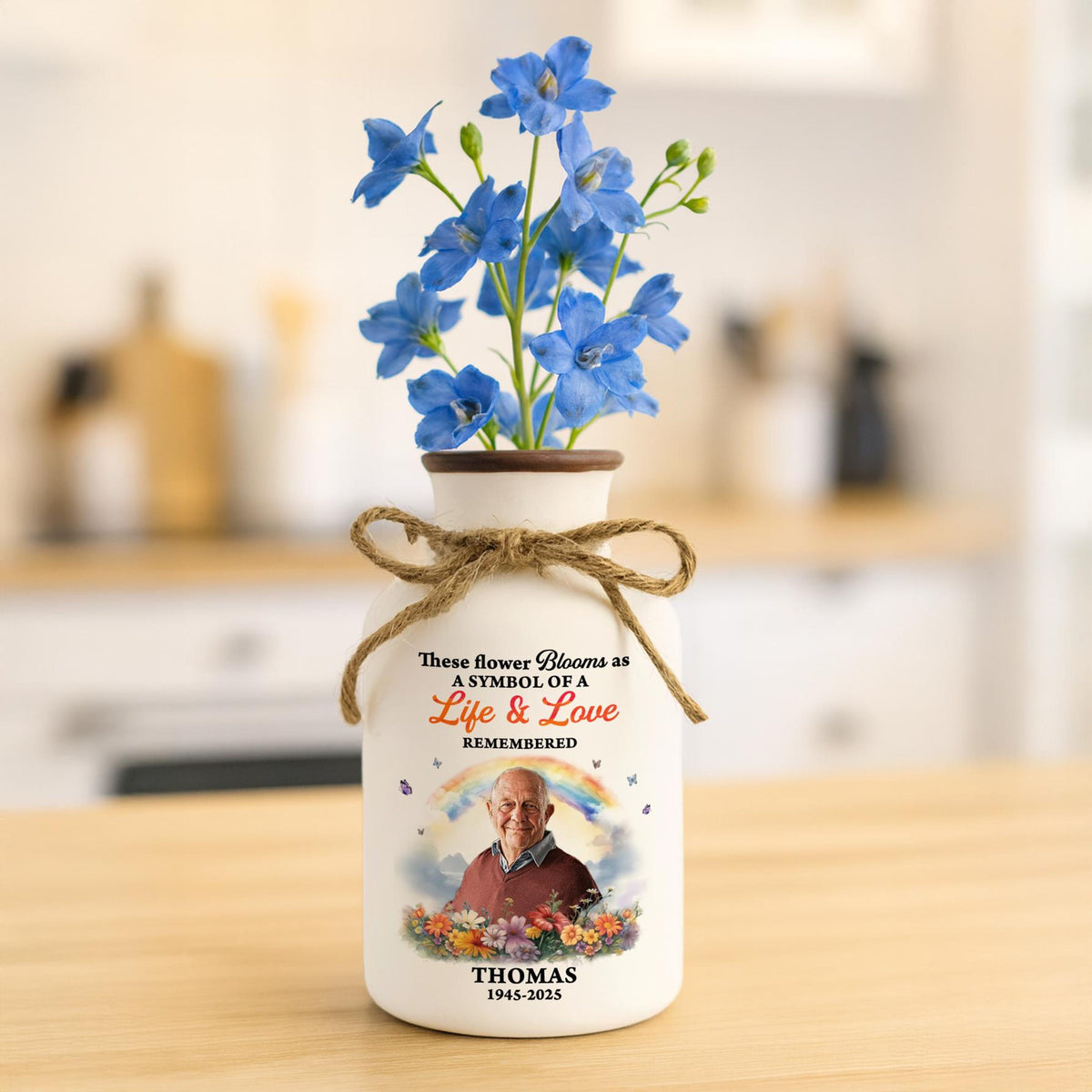 Rainbow Memorial Vase, Personalized Photo Vase, Sympathy Gift, In Loving Memory, Remembrance Gift for Loss of Loved One, Grief Gift