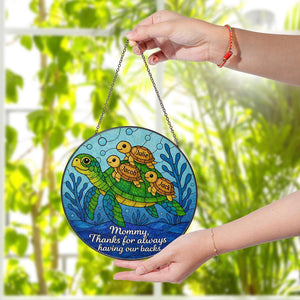 Custom Turtle Family Glass Suncatcher Gift for Mom on Mother s Day, Personalized Sea Turtle Window Decor with Kids Names