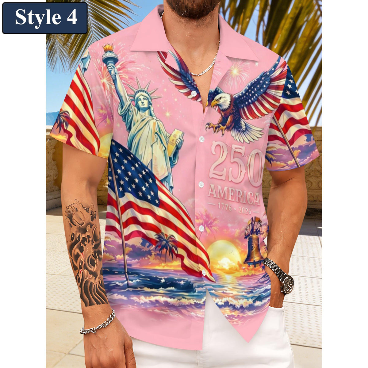 Men's Hawaiian Shirt America's Freedom 250th Anniversary,1776-2026 Patriotic Short Sleeve Button Down Vintage Shirt,United States 250 Years