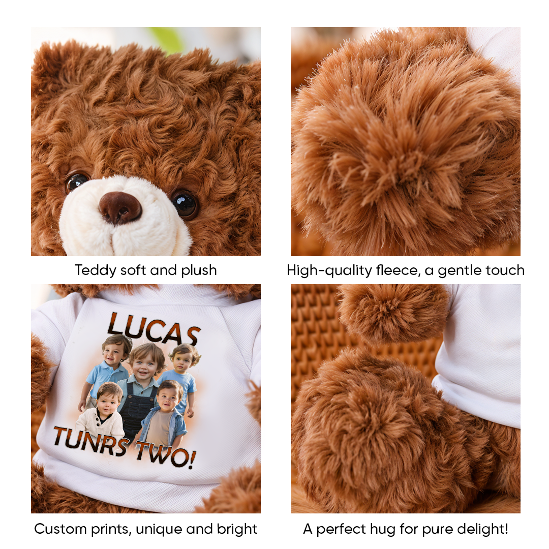 Birthday Teddy Bear Plush - Custom Photo and Name - Personalized Teddy Bear