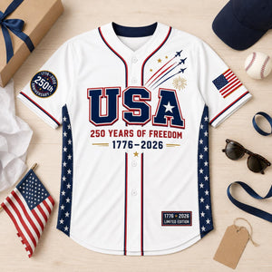 Personalized USA 250 Baseball Jersey, Custom Name America 1776 2026 Jersey, 250 Years of Freedom Patriotic Shirt, 4th of July Gift
