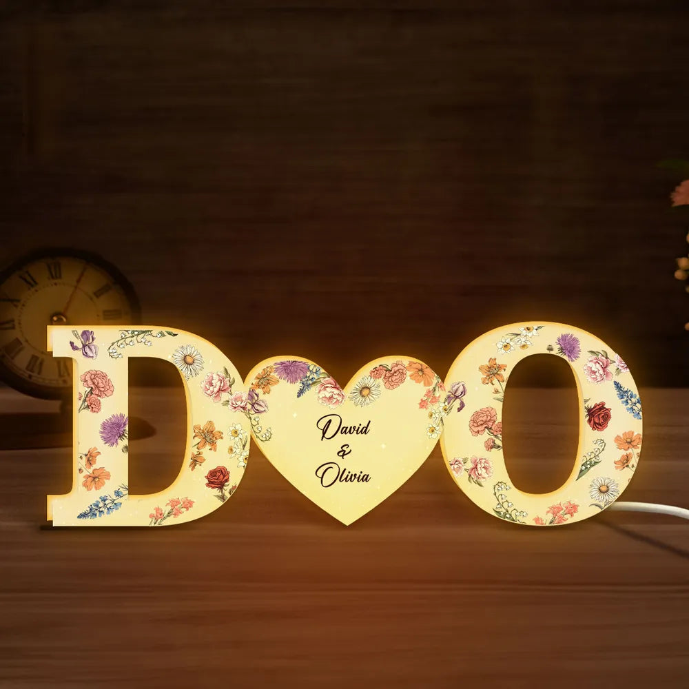 Couple Initials Floral Theme - Personalized Acrylic Light Box - Anniversary Gift For Couple