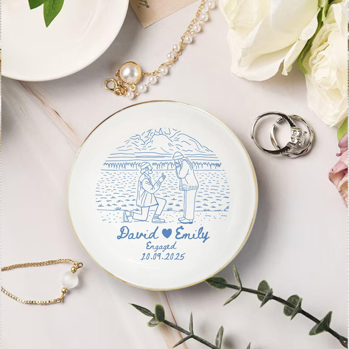 Personalized Couple Portrait Ring Dish, Engagement Gift, Wedding Gift For Bride, Handmade Custom Photo Ring Dish, Custom Photo Jewelry Tray