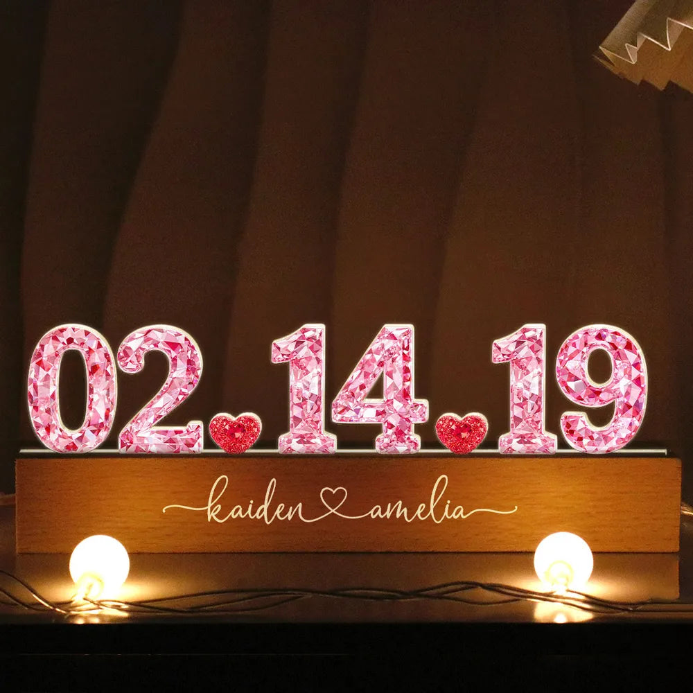 Couple Anniversary Date 3D Crystal Effect - Personalized Acrylic Block LED Night Light - Heartfelt 2026 Gift for Her, Gift for Him