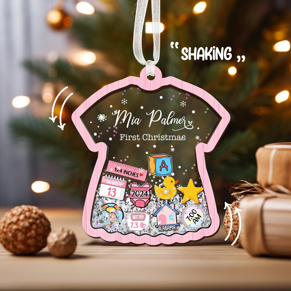 Baby 4D Shaker Ornament Personalized, Baby's First Christmas Ornament, Newborn Gift for Boy Girl, Baby Keepsake, Baby Announcement 1st Christmas