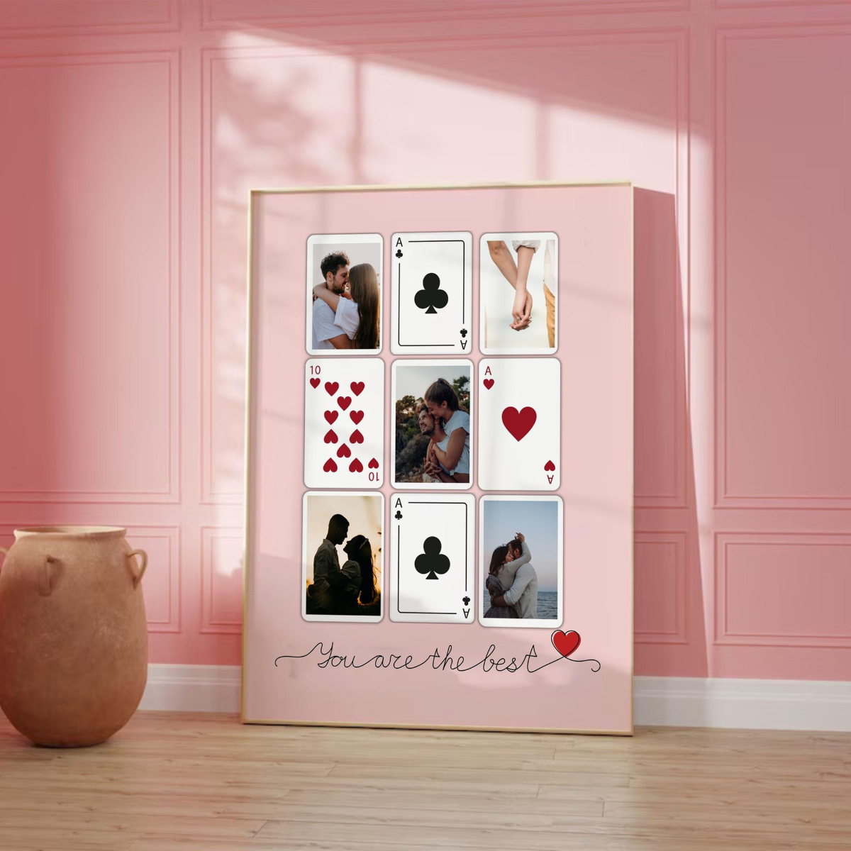 Custom Valentine's Day Anniversary Gift, Custom Playing Cards Photo Collage Wall Art, Unique Couples Gift, Romantic Gift