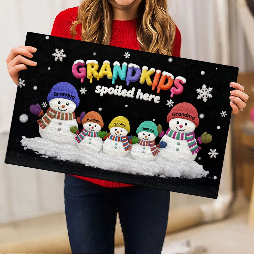 3D Effect Christmas Snowman Grandkids Spoiled Here - Personalized Doormat - Gift For Grandparents