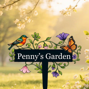 Personalized Garden Sign with Flowers, Custom Garden Name Sign, Metal Yard Art, Garden Decor, Gardening Gifts for Gardeners, Garden Plaque