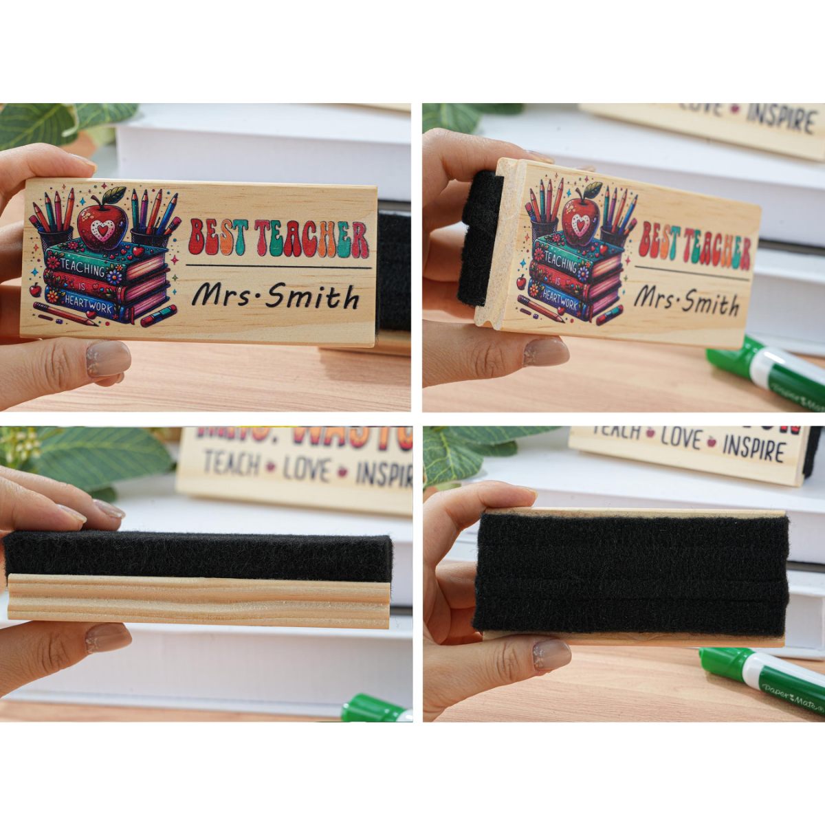 Custom Teacher Appreciation Gifts, Personalized Teacher Whiteboard Eraser, Chalkboard Eraser with Marker,Preschool Teacher Name gifts,Eraser