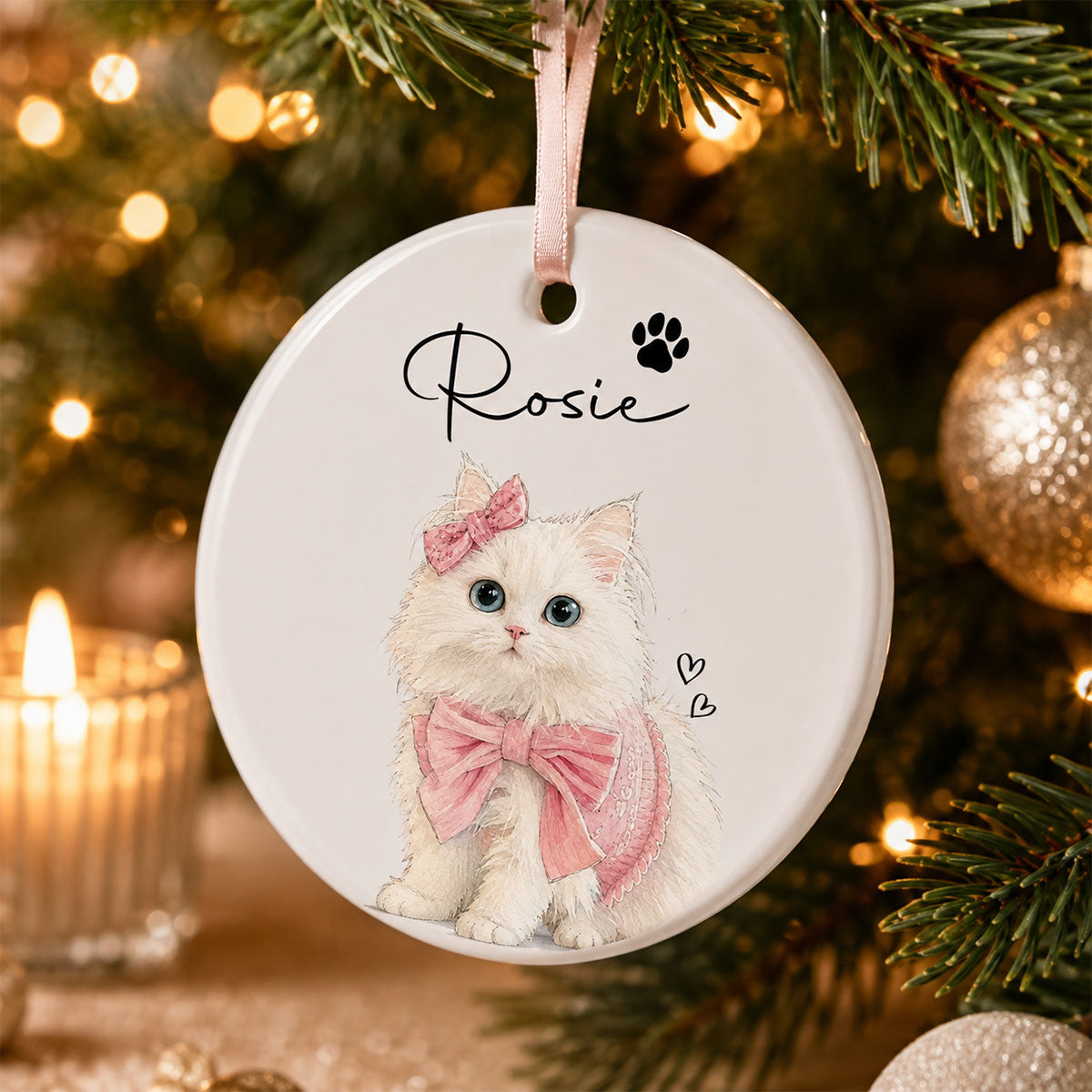 Personalized Watercolor Pet Portrait Striped Ornament - Christmas Gifts For Dog Cat Lovers