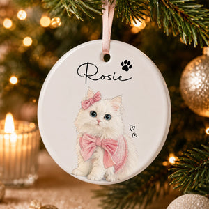 Personalized Watercolor Pet Portrait Striped Ornament - Christmas Gifts For Dog Cat Lovers