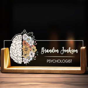Custom Psychologist Desk Name Plate Personalized Neurologist Psychology Gift Acrylic Wooden Lamp LED Light Office Accessories Tabletop Decor