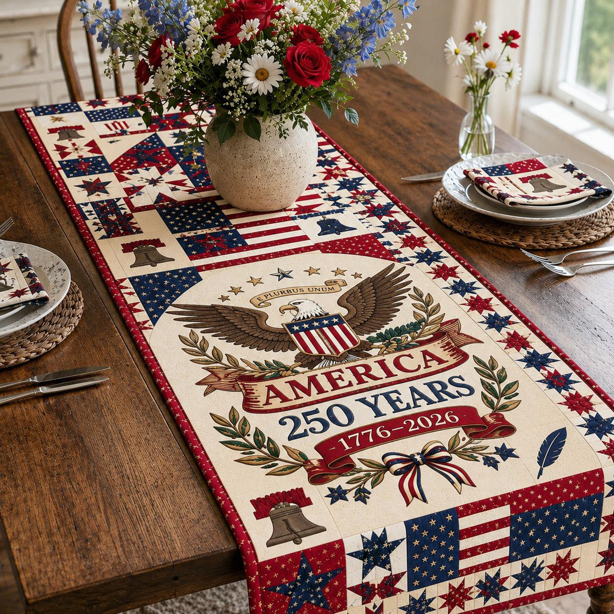 USA 250th Anniversary Table Runner, Patriotic America 1776-2026 Table Decor, Independence Day Dining Table Runner, Americana Home Decoration