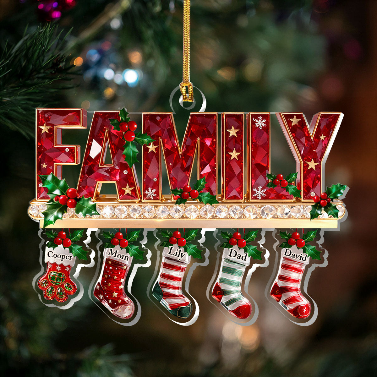 Merry Christmas 3D Crystal Effect Stockings - Personalized Acrylic Ornament - Christmas Gift For Family