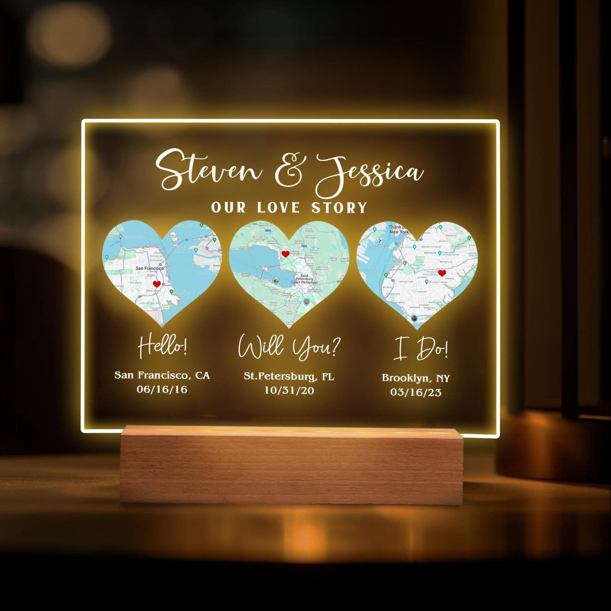 Personalized Address Map Anniversary Gift, Hello Will You I Do Night Light, Custom Our Love Story Gift, Engagement Gift For Couple