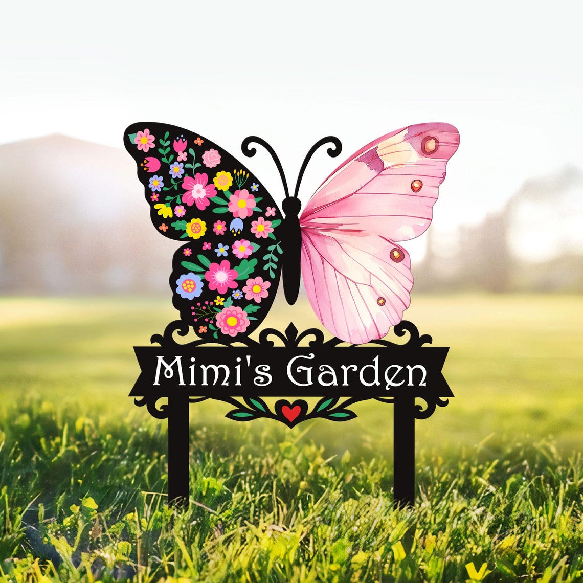 Custom Butterfly Garden Sign With Stakes, Butterfly Metal Sign, Mother's Day Gift, Flower Bed Decor, Metal Yard Art, Nana's Blessings