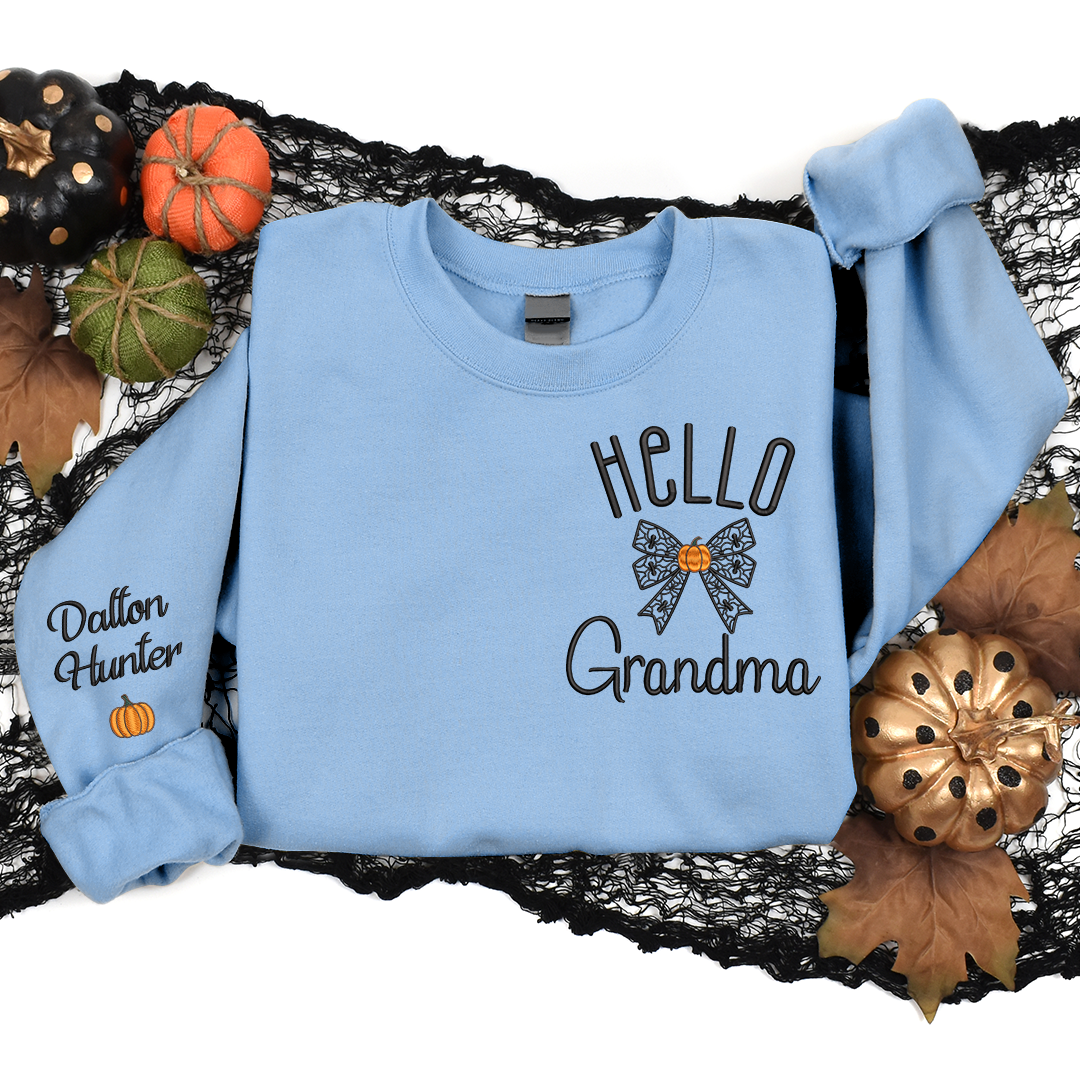 Hello Halloween Gift for Grandma and Kids - Embroidered Apparel - Halloween Coquette Gift For Grandma Mommy