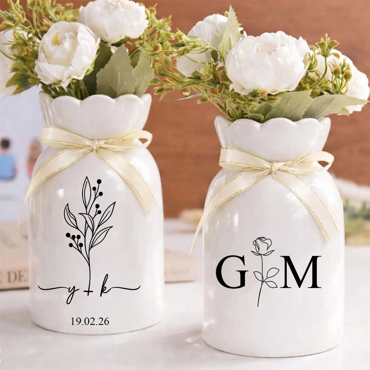 Custom Ceramic Anniversary Vase - Personalized Engagement Gift, Wedding Flower Pot for Couples, Anniversary
