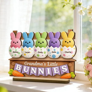 Grandma Little's Bunnies - Personalized 2-Layered Wooden Plaque - Easter Decor for Grandma