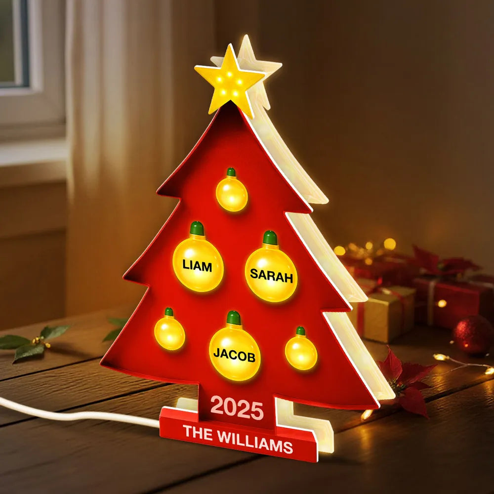 Family Christmas Tree With Light Bulbs - Personalized Light Box - Gift For Family, Christmas Home Decoration